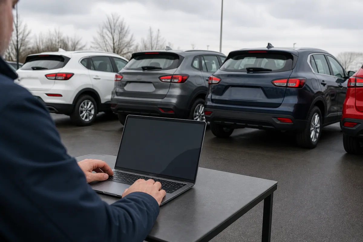 Personne remplissant une demande d’immatriculation sur un ordinateur portable